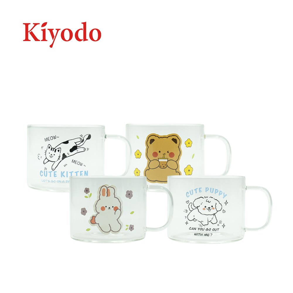 KIYODO動物玻璃馬克杯500ml(貓咪/小熊/兔子/小狗)
