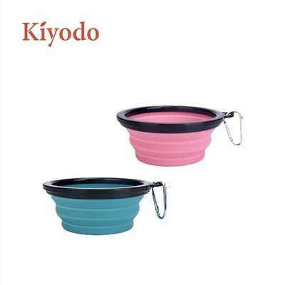Kiyodo 寵物折疊碗-中(附扣環)(藍/粉 兩色)