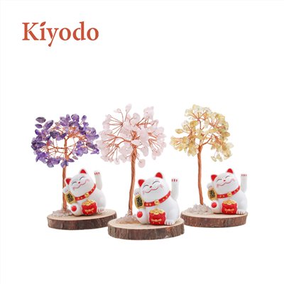 Kiyodo招財貓水晶樹擺件