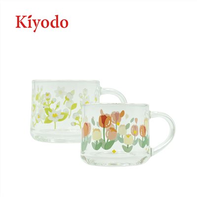 KIYODO花朵玻璃馬克杯350ml(鬱金香/薔薇)