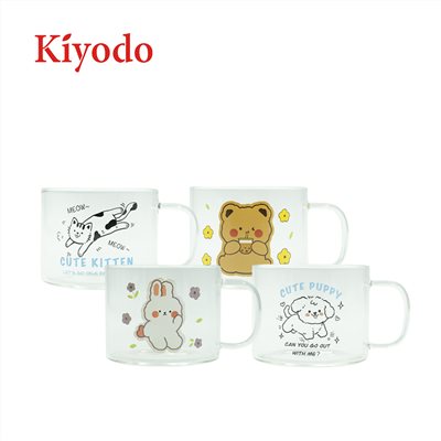KIYODO動物玻璃馬克杯500ml(貓咪/小熊/兔子/小狗)